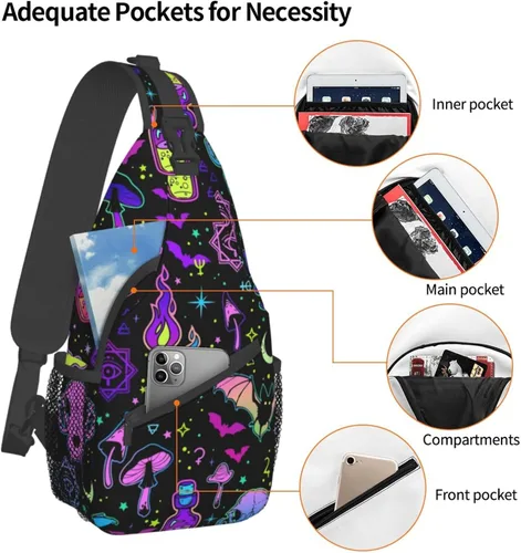 Miniatura 4 de KMIVQGE Mochila cruzada con diseño de calavera de azúcar para viajes, senderismo, pecho, bolsa de hombro para hombres y mujeres, ciclismo, caminar