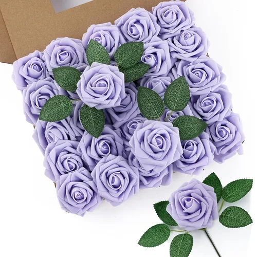 Miniatura 39 de DuHouse 25 rosas artificiales con tallos, flores de espuma de tacto real para bricolaje, ramo de boda, centro de mesa, arreglo floral, fiesta, Verde