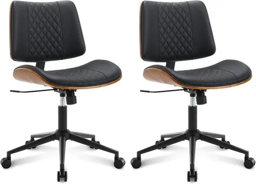 Silla de oficina en casa, sin brazos con ruedas, silla de escritorio pequeña de altura ajustable, silla de computadora giratoria de piel sintética,