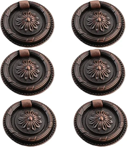 Miniatura 4 de 6 manijas de anillo de caída de latón aceitado de bronce aceitado de 1.8 pulgadas de diámetro, tiradores de armario de cajón