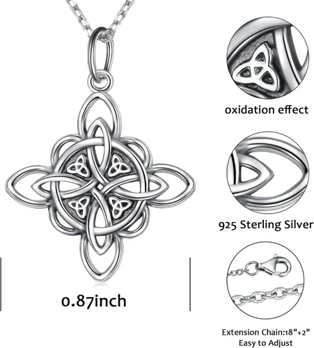 Miniatura 39 de FLYOW Collar con colgante de nudo celta de plata de ley 925 de buena suerte irlandés para mujer, regalo de cumpleaños y graduación