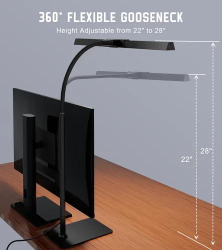 Miniatura 6 de Lámpara de escritorio para oficina en casa con base, luz de escritorio con cuello de cisne ajustable, adaptador USB de 12 W, control táctil, 5