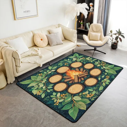 Miniatura 18 de Alfombra de fogata de 3 x 5 pies, decoración de tocones de árbol de bosque para niñas, mujeres, hombres y adolescentes, alfombra de madera marrón