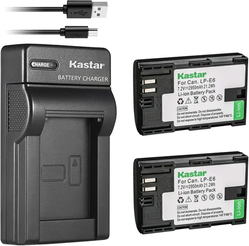 Kastar Batería (X2) Cargador USB delgado para Canon LP-E6 LP-E6N, EOS 60D 60Da EOS 70D XC10 EOS 5D Mark II 5D Mark III 5D Mark IV, EOS 5DS 5DS R,