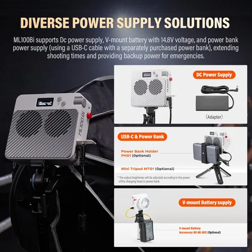 Miniatura 7 de Godox ML100Bi - Luz de video LED bicolor de 120 W, luz de video LED COB portátil 34300 Lux CRI 96+/TLCI 97+ 2800K-6500K 11 efectos FX para filmar