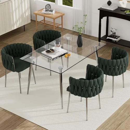 Miniatura 24 de Juego de mesa de comedor de cristal plateado para 2, juego de mesa cuadrada de lujo moderno de 36 pulgadas, juego de mesa de cocina minimalista de 3