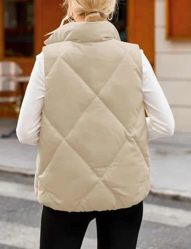 Miniatura 4 de MEROKEETY Chaleco acolchado para mujer, sin mangas, con cremallera, con cuello alto, con bolsillos
