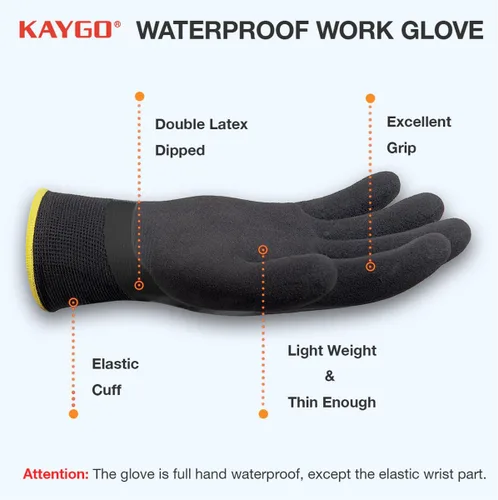 Miniatura 2 de KAYGO Guantes de trabajo impermeables para hombres y mujeres, guantes de trabajo recubiertos de goma antideslizantes para jardín, construcción al