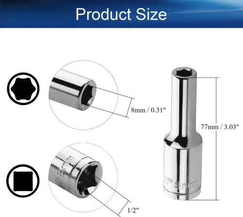 Miniatura 2 de Auniwaig 1/2" Drive x 0.315 in Deep 6-Point Impact Socket, métrico, Cr-V, conector fraccional mecánico