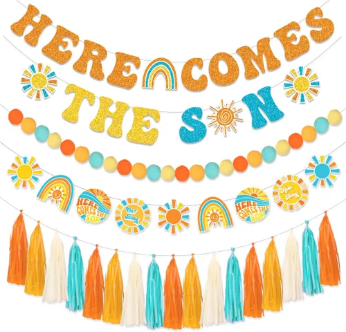 LARRAZABAL Cartel para baby shower con texto en inglés «Here Comes The Son», «Here Comes the Son», decoración de baby shower para niño, estilo