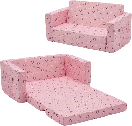 Miniatura 4 de Ulax furniture Sofá para niños, silla de relleno para niños, sofá convertible 2 en 1 para sofá cama (arcoíris rosa)