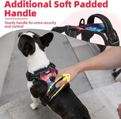 Miniatura 2 de PUPTECK Arnés táctico sin tirones para perro, tamaño mediano, arnés reflectante ajustable con asa para perro, de fácil control, cómodo y suave