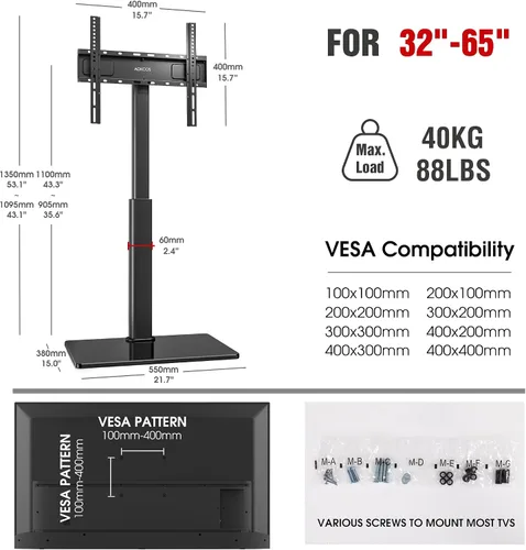 Miniatura 9 de AOKCOS Soporte giratorio de suelo para televisores de 32 a 65 pulgadas, soporte de TV pequeño de esquina ajustable de 8 niveles para sala