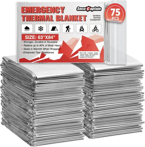 Miniatura 20 de SecuCaptain Mantas Térmicas de Emergencia de Supervivencia: Extra Grandes 84" x 63" Kit de Manta de Mylar Espacial para Exteriores Camping