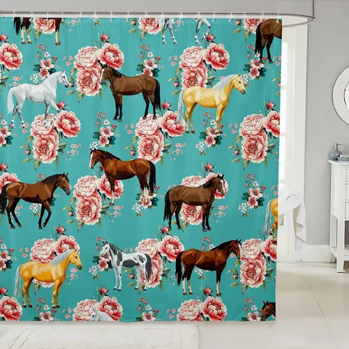 Miniatura 36 de Cortina de ducha de unicornio para niños, cortina de baño de dinosaurio de dibujos animados, conjuntos de accesorios de baño Kawaii de animales