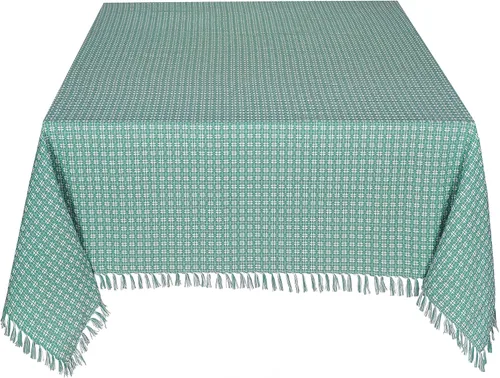 Miniatura 16 de Mantel de mesa, amarillo/blanco con flecos tejidos, 100% algodón, tamaño 52x70 pulgadas, adecuado para cenas formales, comidas diarias y ocasiones