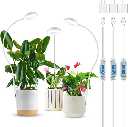 Miniatura 10 de Luz de cultivo con clip, luces de plantas de halo de 6000 K para cultivar plantas pequeñas, lámpara LED de espectro completo con temporizador