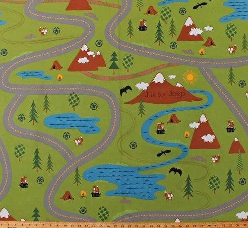 Canvas J es para Jeep Roadmap Montañas Tiendas de campaña Campañas Camping Viajes Bosque Criaturas Animales Zorros Ardillas Verde Claro Lona Tela de