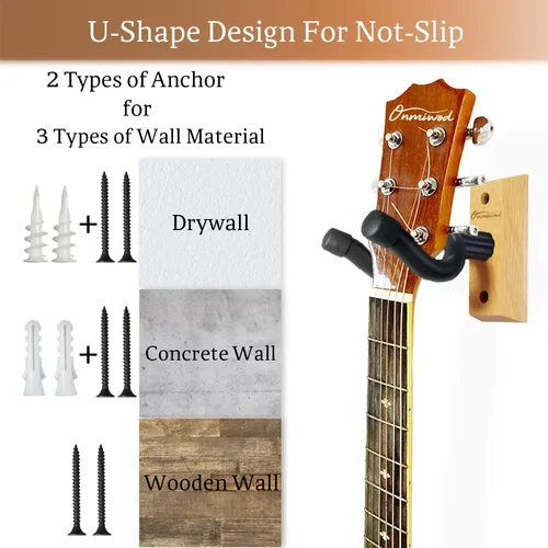 Miniatura 3 de Onmiwod Soporte de pared para guitarra, paquete de 2 unidades, colgador de guitarra de madera dura de ceniza, soporte de pared para guitarra