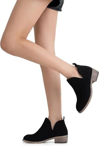Miniatura 2 de VEPOSE botas al tobillo para mujer con tacón bajo y grueso, con perforaciones, botas de vaquero