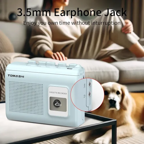 Miniatura 2 de Reproductor de Casete Portátil Walkman con Grabadora Integrada, Altavoz, Micrófono, Jack para Auriculares, 4.57 x 3.54 x 1.38 pulgadas (Azul)