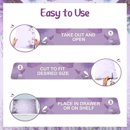 Miniatura 3 de 24 hojas de forros perfumados para cajones de 15.7 x 22.8 pulgadas, color lavanda, papel no adhesivo, estampado floral perfumado para armario