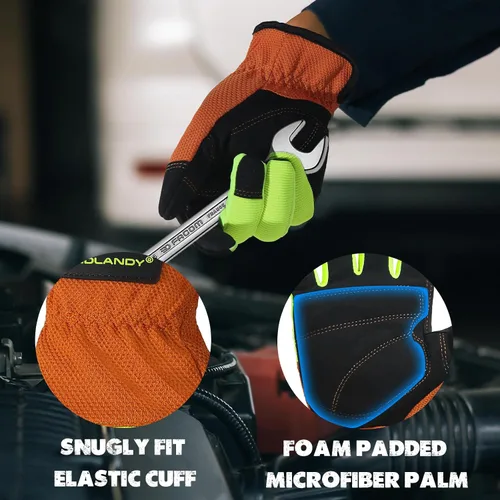 Miniatura 2 de HANDLANDY Guantes de trabajo para hombre y mujer, guantes de trabajo de mecánicos de uso general con pantalla táctil, guantes de trabajo flexibles