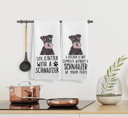 Miniatura 5 de Toallas Schnauzer, Regalos Schnauzer, Juego de 2 Toallas de Cocina y Trapos para Platos Schnauzer para Perros, Decoración Schnauzer, Regalos Vida