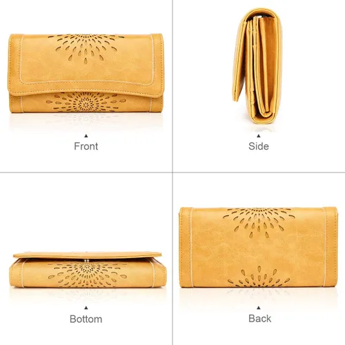 Miniatura 2 de Aphison - Cartera larga de cuero suave RFID para mujer, con caja de regalo