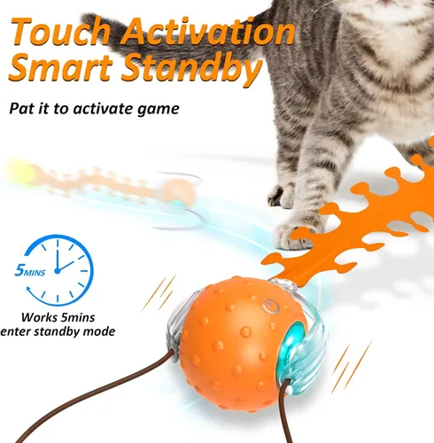 Miniatura 4 de Waaiio Juguete interactivo para gatos con cola de ciempiés, bola rodante rápida, juguetes recargables para gatos adultos aburridos