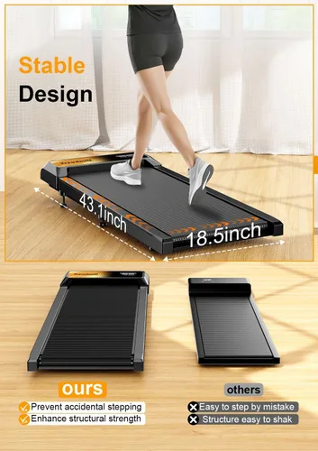 Miniatura 6 de Gkyet Gold Walking Pad with 5% Incline, 2.5HP Quiet Under Desk Treadmill for Home Office, 265 LBS Capacity, Portable Slim Walking Pad Treadmill with