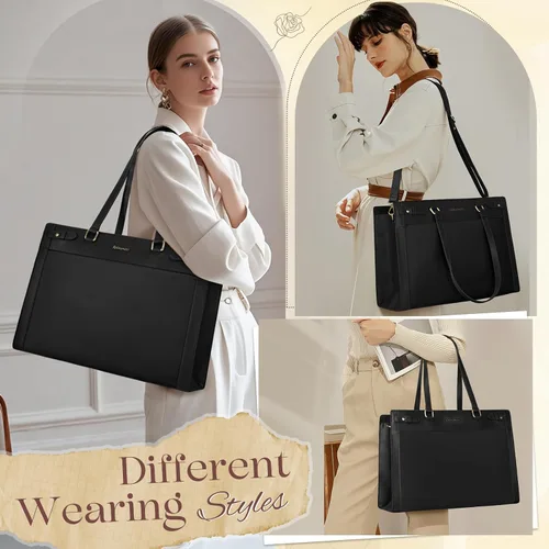 Miniatura 6 de Bolso para laptop RAINSMORE para mujer de 15.6 pulgadas, bolsa de mano y hombro fabricada en cuero vegano PU, impermeable, maletín de diseñador
