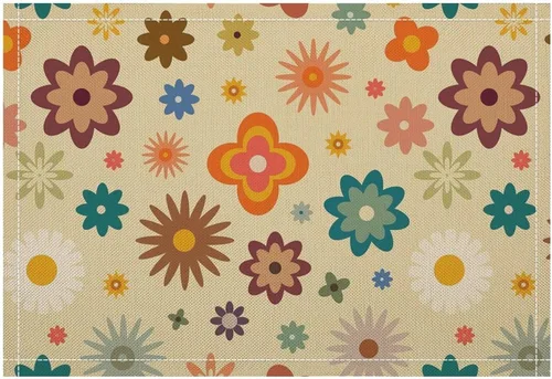 Juego de 4 manteles individuales florales retro de los años 70, diseño de margaritas groovy vintage, bohemio, hippie, colorido, pastel, patrón de