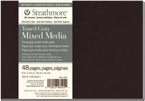Strathmore (481-405) serie 400 diario de arte para medios mixtos de tapa blanda tono gris, 8 x 5.5 pulgadas, 24 hojas