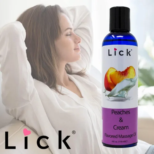 Miniatura 4 de Lick Aceite de masaje con sabor a duraznos y crema, aceite de masaje comestible inspirado en postres dulces con vitamina E, deslizamiento suave