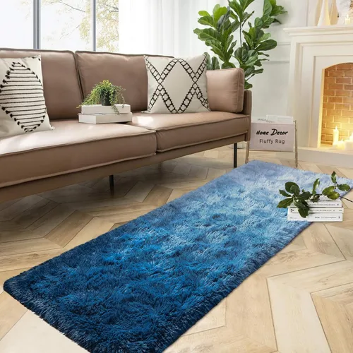 Miniatura 24 de DweIke Alfombras esponjosas de lujo para niños para sala de estar, dormitorio, 4 x 6 pies, alfombra de área negra y azul para niñas y niños, Azul