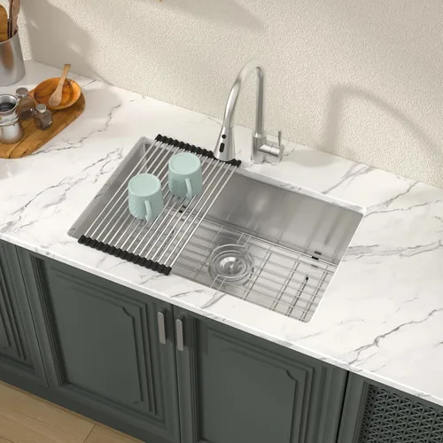 Miniatura 14 de Lordear Fregadero de cocina para interiores y exteriores de 15 x 17 con grifo plegable, Samll Bar Prep 16 calibre T304 de acero inoxidable
