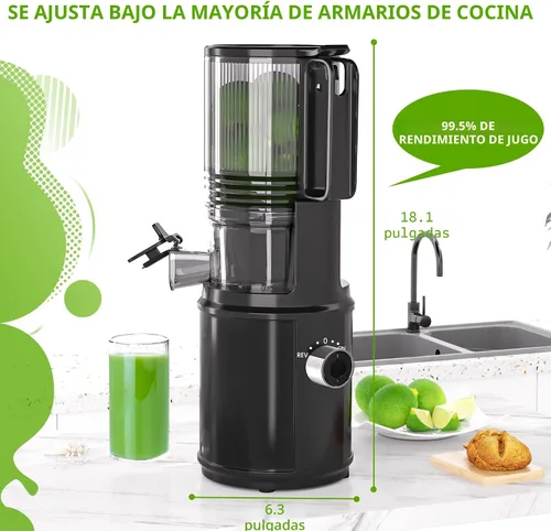 Miniatura 4 de Exprimidor de prensa en frío – 6.5 pulgadas de canal de alimentación extra grande que permite exprimidor eléctrico de masticación sin usar las Negro