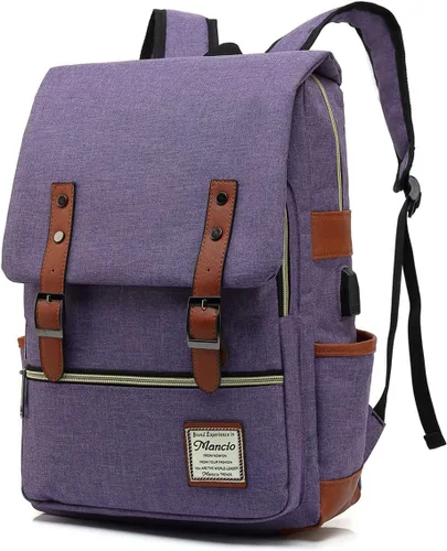 Miniatura 9 de Mancio - Mochila vintage para portátil con puerto de carga USB, mochila de negocios delgada resistente a roturas para viajes, universidad, mochilas