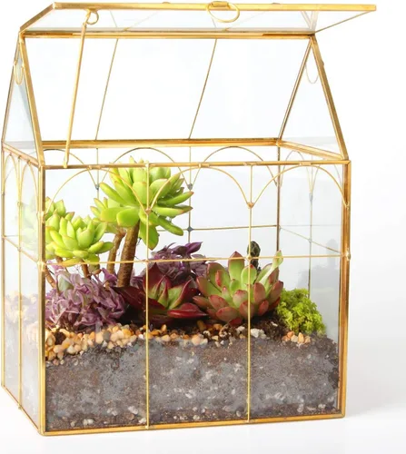 Miniatura 13 de ELEGANTLIFE Terrario geométrico de cristal para plantas suculentas, maceta de aire para decoración del hogar, jardín, oficina (casa negra)