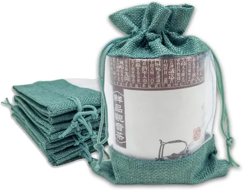 Miniatura 8 de Paquete de 12 bolsas de regalo medianas de lino, arpillera y organza con cordones (5 x 7 pulgadas, blanco) - Bolsa de malla para recuerdos