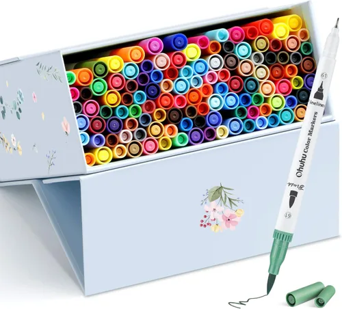 Ohuhu Marcadores para colorear para adultos, sin sangrado, 120 colores, marcadores para colorear a base de agua, punta doble punta fina y pincel,