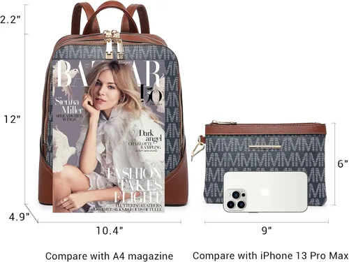 Miniatura 5 de MKP - Mochila mediana con doble cremallera para mujer de piel sintética para niñas y damas bolsa de hombro de viaje 2 unidades Azul oscuro Mochilas