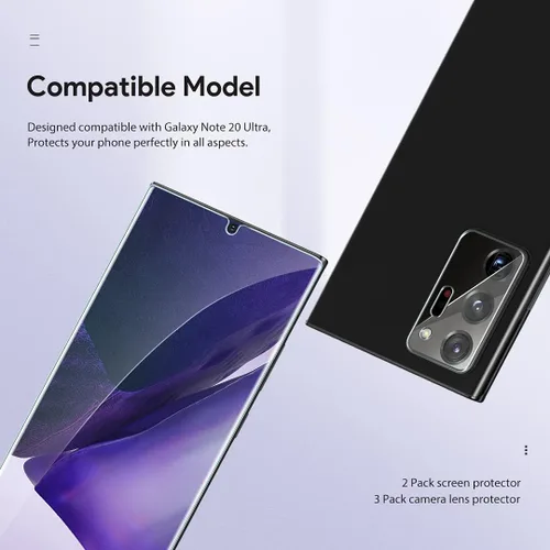Miniatura 3 de Paquete de 4 protectores de pantalla de vidrio templado L4K + 2 protectores de lente de cámara compatibles con Samsung Galaxy Note 20, nueva