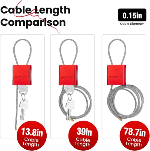 Miniatura 9 de Candado de cable con 3 llaves L 6.56 pies (2m), D 1/6 pulgadas (4mm) Candado de cable de acero ajustable Cerraduras de aluminio para bicicletas