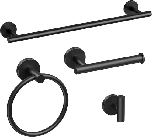 Miniatura 13 de Barra de Toalla Negra Mate, Toallero de Baño de 24 Pulgadas (Longitud Total 26 Pulgadas), Soporte de Toalla Montado en la Pared, Barra de Toalla