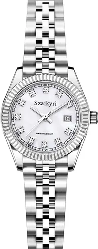 Miniatura 9 de Szaikyri Reloj clásico para mujer con banda de acero inoxidable sólido, reloj de vestir para mujer, reloj con calendario
