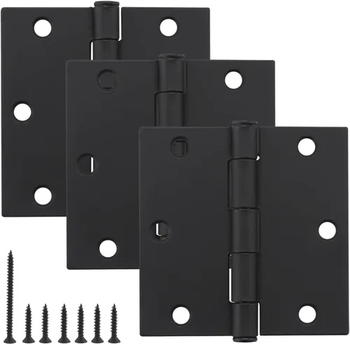 Miniatura 9 de HOME MASTER HARDWARE Paquete de 3 bisagras redondeadas de color negro mate, bisagras de puerta interior de 3.5 pulgadas, esquinas de radio de 1/4