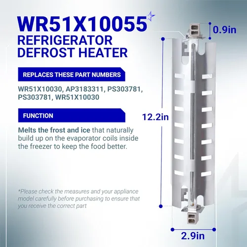 Miniatura 2 de BlueStars Calentador de descongelación para refrigerador WR51X10055, sensor de temperatura WR55X10025 y reemplazo del termostato de descongelación