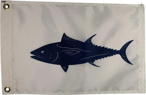 Bandera de pesca de atún de 12 x 18 pulgadas, nailon duradero para todo tipo de clima con ojales para exteriores, fabricada en Estados Unidos
